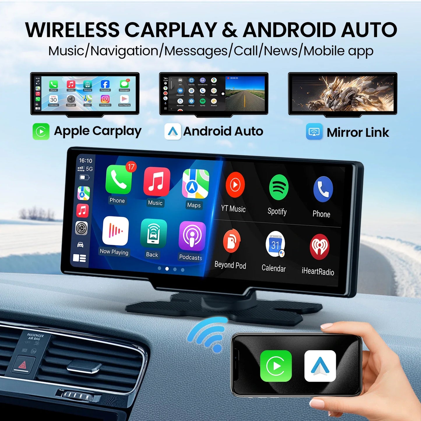 Movyxor 10.26 Wireless Carplay Android Auto Screen Auto BT Mirror Cast HD GPS Navigation Plug Play All Cars 2025 Model