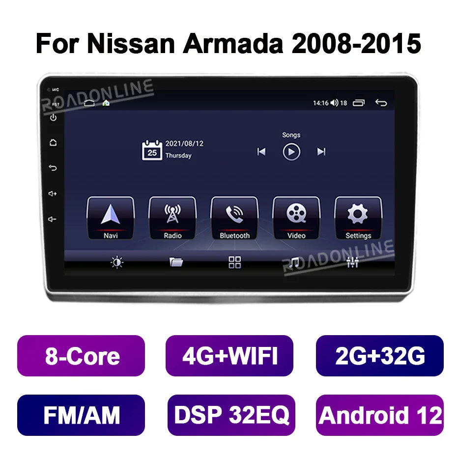 9 Inch Android 12 For Nissan Armada Infiniti QX56 QX 56 2008-2015 Car Multimedia Player GPS Stereo Radio Receiver 8-Core CarPlay