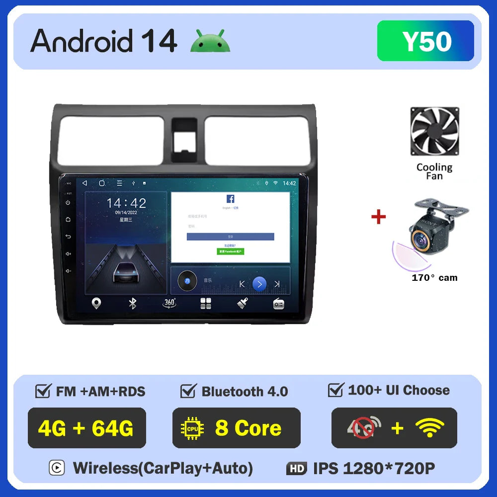 Android 14 Car player Auto Car 9 inch Radio For Suzuki Swift 2003 - 2010 GPS Navigation Auto Radio Dash Cam 5G wifi QLED Screen
