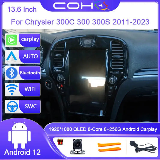13.6 Inch For Chrysler 300C 300 300S 2011-2023 Android 12 8-Core 8G+128G Car Multimedia Player Stereo Receiver Radio GPS 4G WIFI