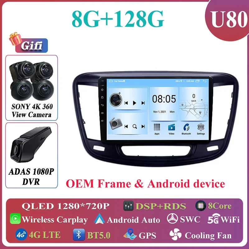 Android Auto For Chrysler 200 200C 200S 2015 - 2019 Car Radio Multimedia Video Stereo Player Carplay Navigation GPS DSP 5G WIFI
