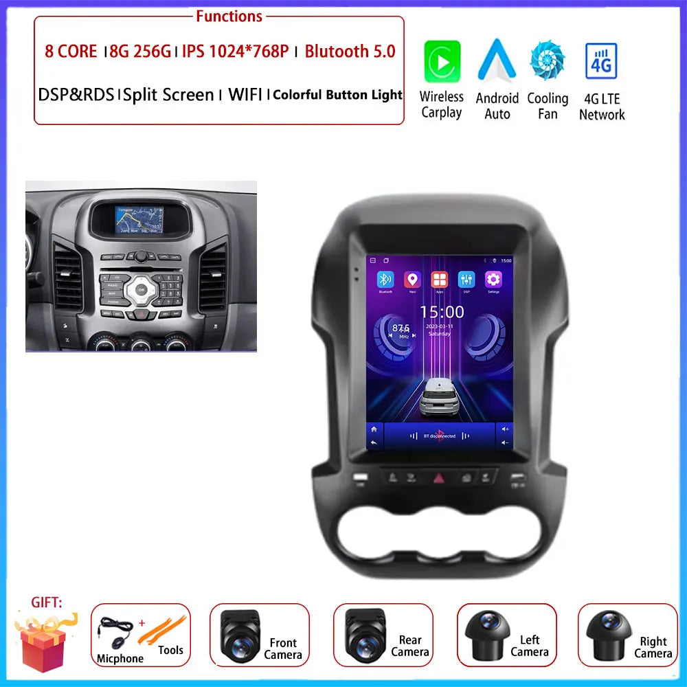 9.7 inch Car Video Radio Player Wireless Carplay DSP Stereo Touch Screen Auto Tools BT  For Ford Ranger 3 2011-2015 AM/FM/RDS
