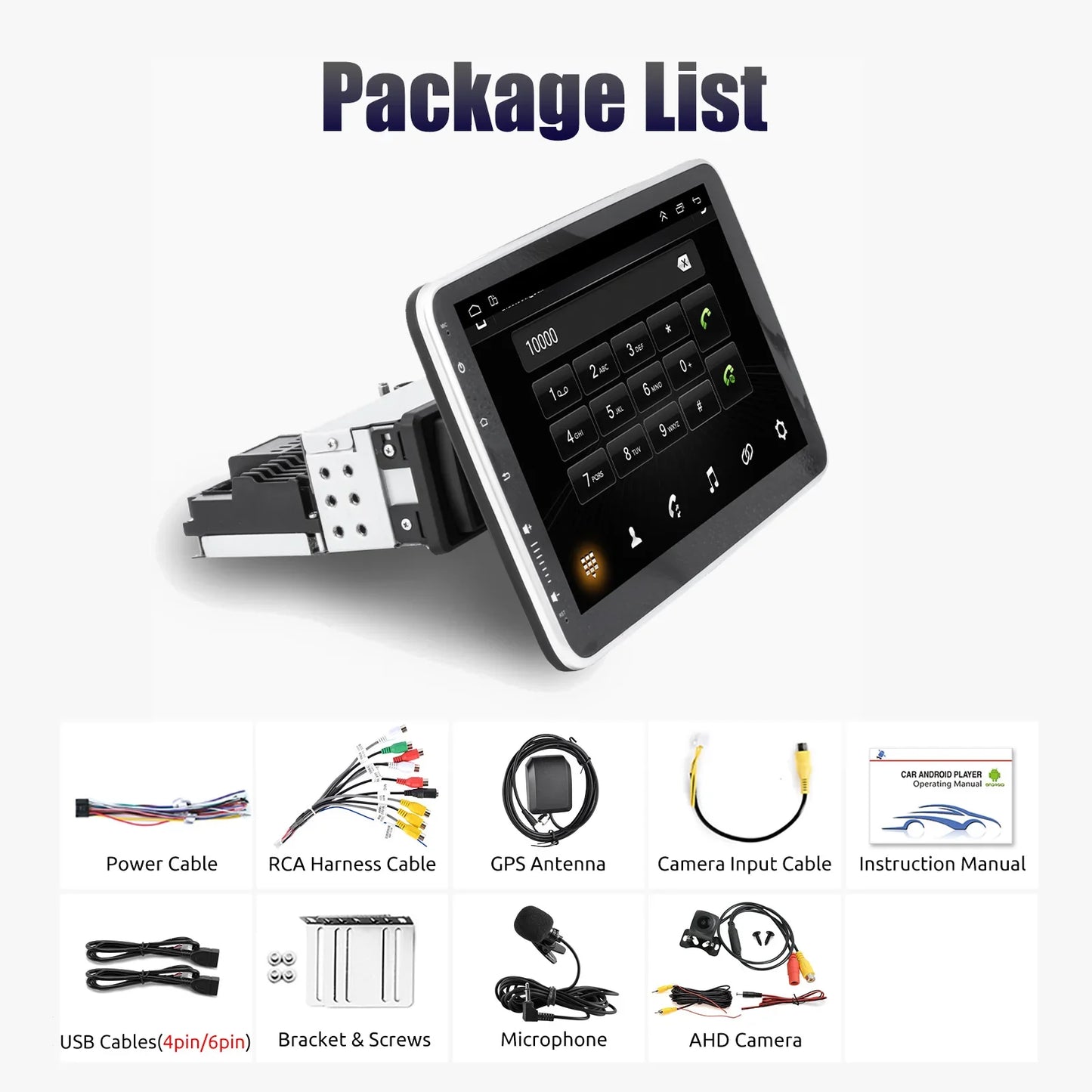 ESSGOO Android 14 10.1 Inch Universal Single Rotatable Car Radio Auto Carplay Multimedia Player GPS Navi Automotive Stereo