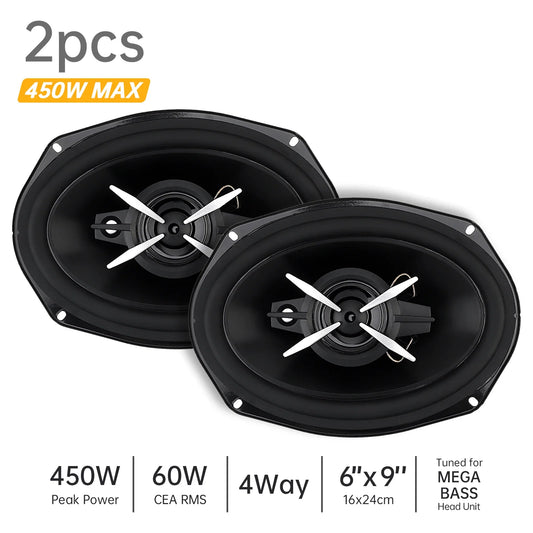 2pcs 12V 6 x 9 Inch Car HiFi Full Range Frequency Speakers Universal 3 Way Coaxial Speakers