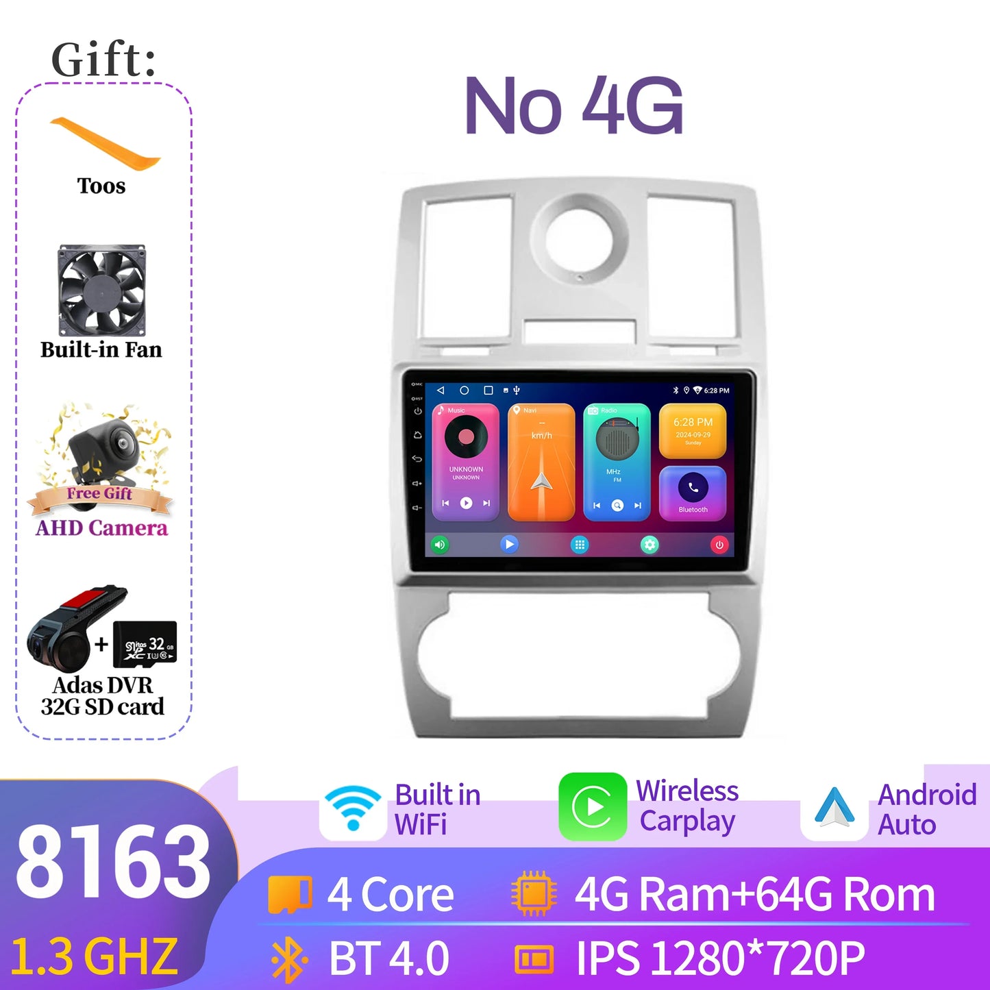 NAVISTART For Chrysler 300C 2004-2011 Car Radio Autoradio Multimedia Navigation Android 14 Carplay 8+128G 2K QLED Screen