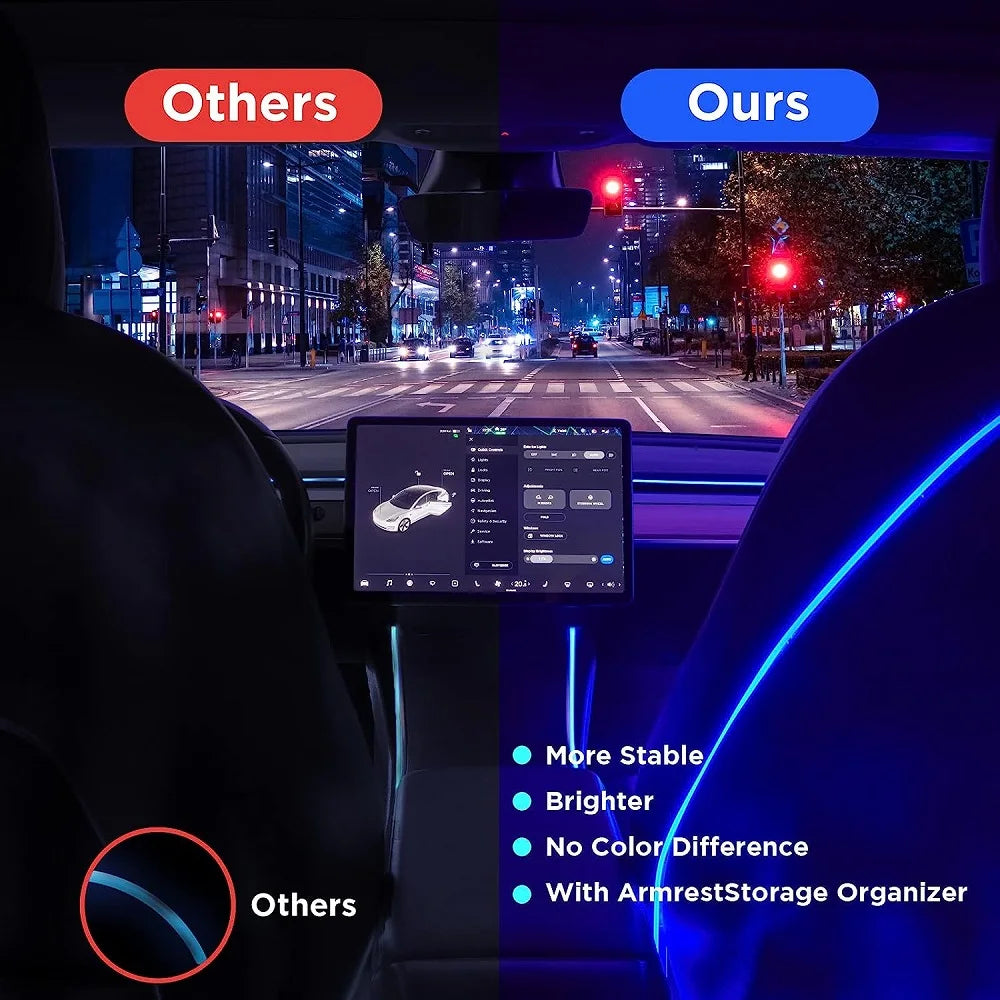 OKEEN 2016-2023 Tesla Model 3 Y S Car Interior Neon Lights APP-Controlled Dashboard LED Strip Lights Tesla Ambient Lighting 12V