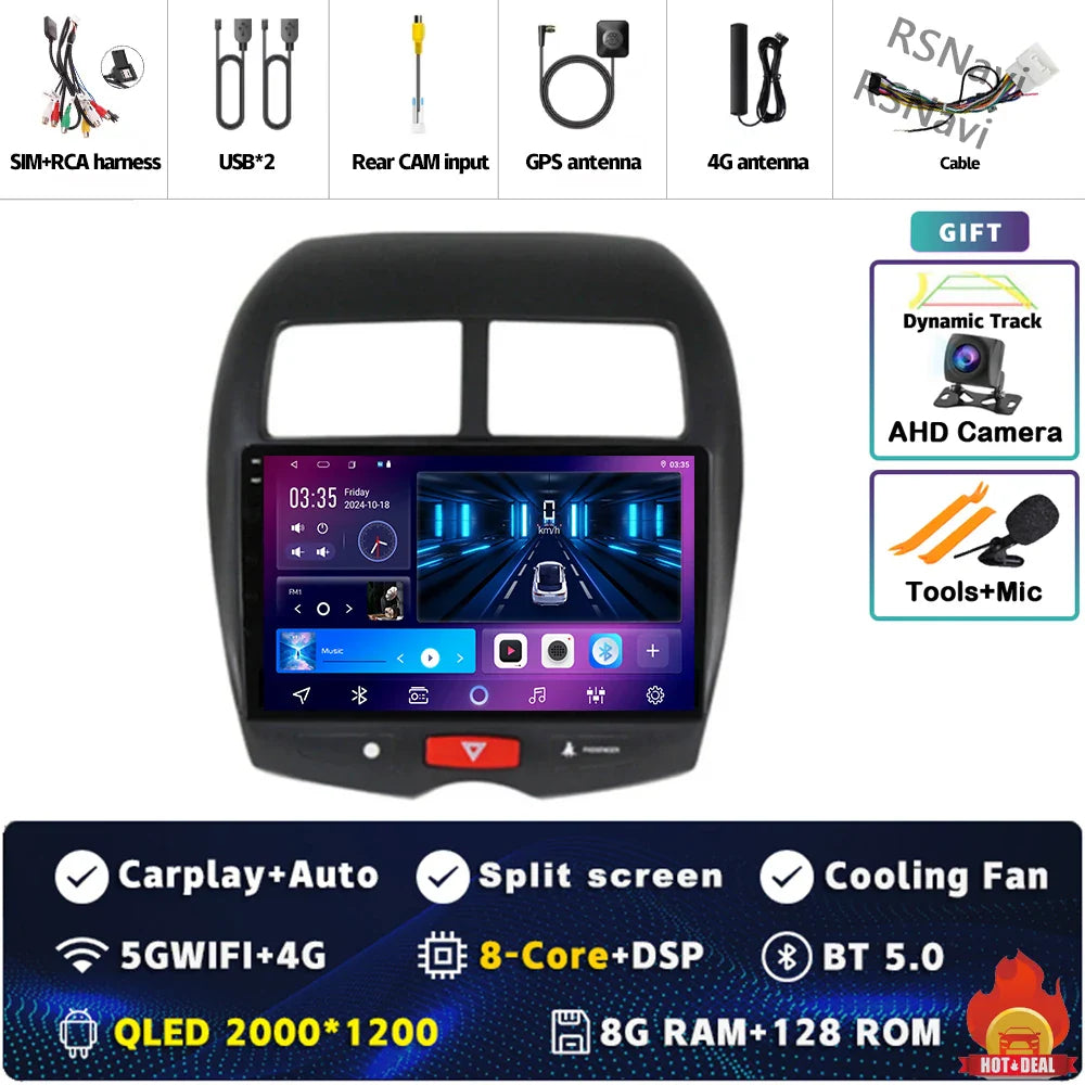 Android 14 For Mitsubishi ASX 1 2010 - 2016 2K QLED Android Car Radio Multimedia Video Player GPS Stereo CarPlay 4G Head Unit