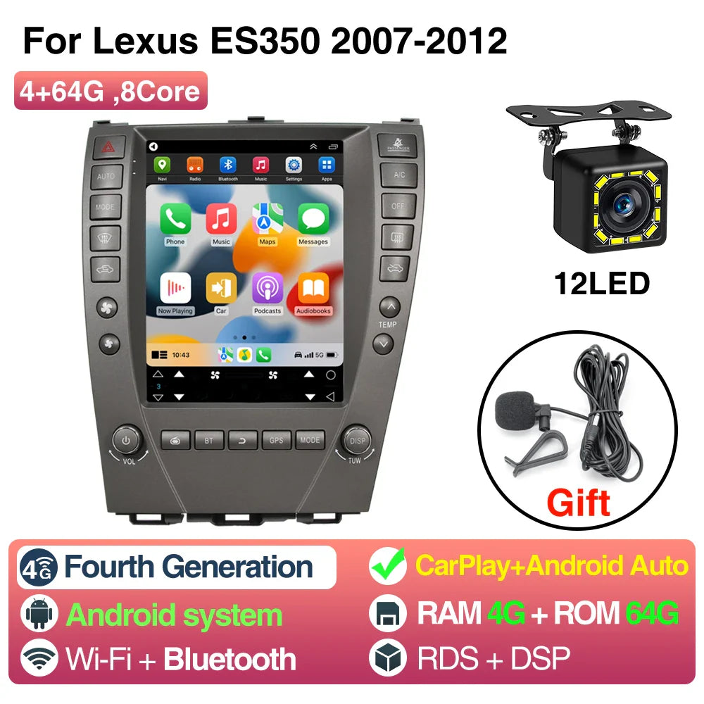 9.7inch Android 13 Car Radio For Lexus ES ES240 ES300 ES330 ES350 2007-2012 For Tesla Style Screen Car Radio Multimedia Player