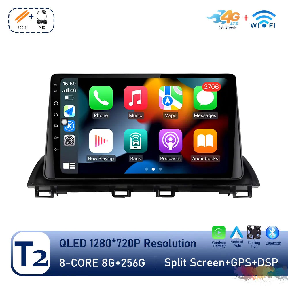 Car Radio Stereo Player for Mazda 3 Axela 2013 - 2018 Android Auto Wireless Carplay WiFi BT GPS Navigation QLED Screen Head Unit