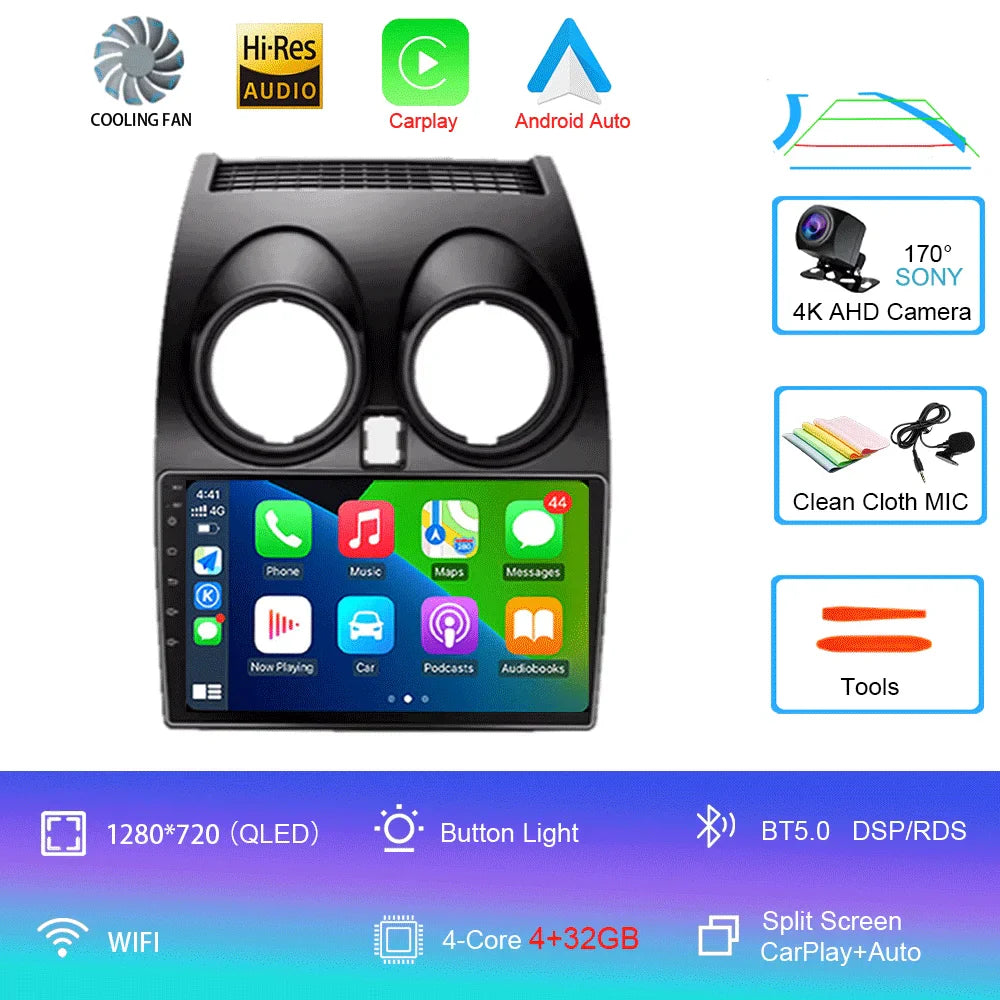 Android 14 2 DIN untuk Nissan Qashqai 1 J10 2006-2014 Radio Mobil Navigasi Pemutar Multimedia DVD Carplay Stereo Speaker Unit Ke