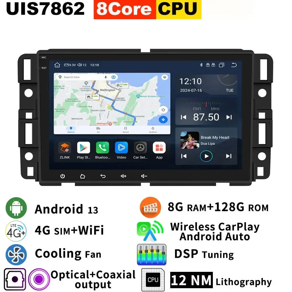 Android 13 Qualcomm 665 8G+256G Car GPS Radio For GMC Sierra Yukon Chevrolet Avalanche Silverado Buick Enclave CarPlay Audio DSP