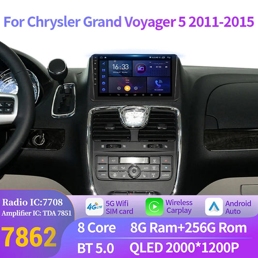 For Chrysler Grand Voyager 5 2011-2015 Android 14 Car Radio Stereo Multimedia Video Player Navigation Carplay BT 2K QLED Screen