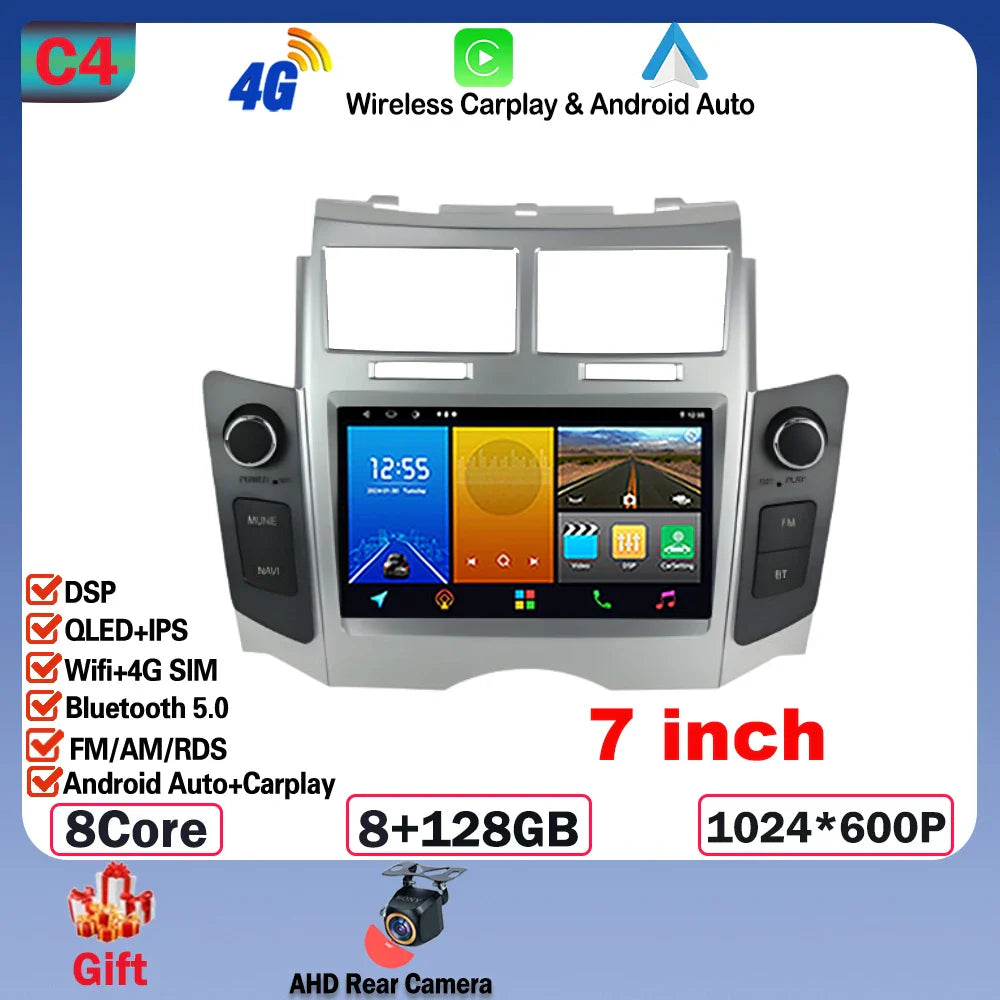7'' Android 14 Car Radio For Toyota Yaris XP90 Vitz Platz 2005-2012 GPS Navigation Stereo CarPlay Auto Multimedia 4G WIFI Player
