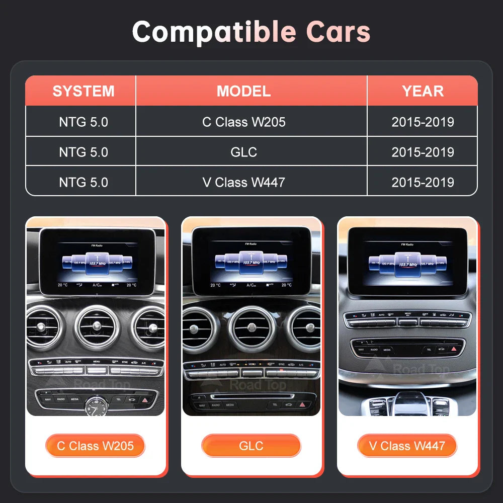 Wireless CarPlay Android Auto Multimedia Screen for Mercedes-Benz C Class W205 GLC V Class W447 A W176 CLA GLA 2015-2018 NTG5.0