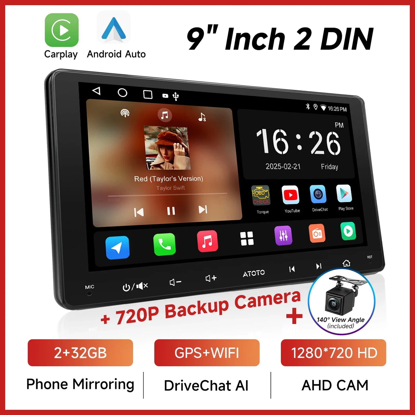 ATOTOZONE 7/9/10 Inch Android Car Stereo Double Din 1280x720IPS Touchscreen FM GPS WiFi Wireless CarPlay/Android Auto AHD Camera
