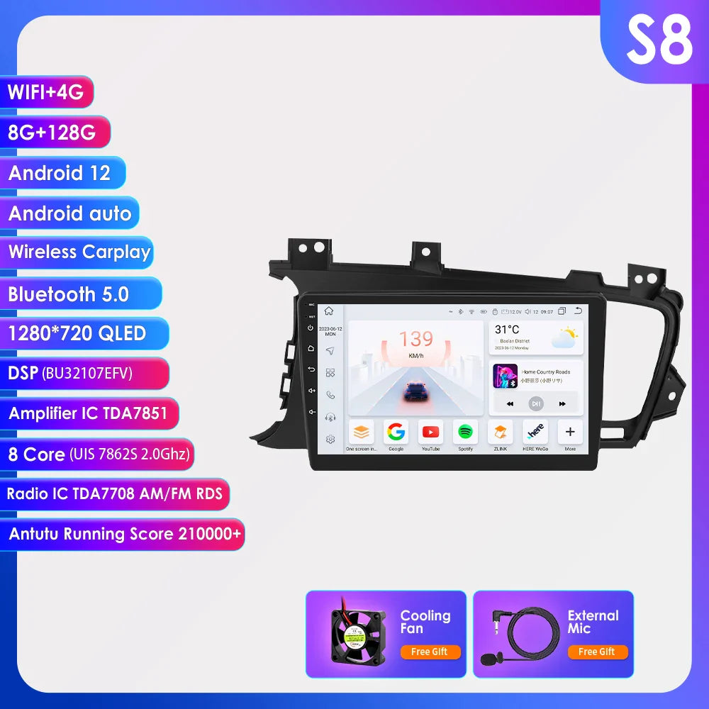 Hizpo 9" Car Radio for Kia K5 Optima 2011-2015 GPS Navigation 2 din Android Auto Multimedia Video Player 4G WIFI Carplay RDS DSP
