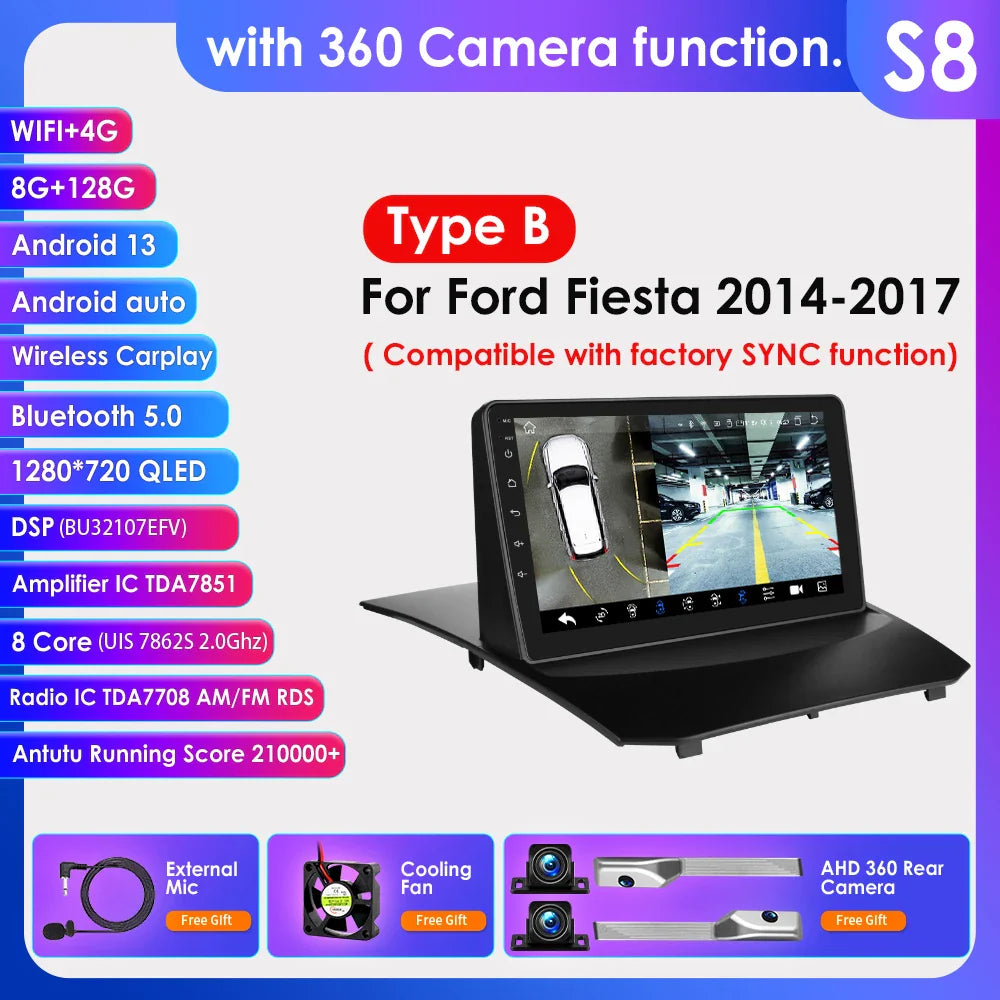 Hizpo 9 Inch Car Radio for Ford Fiesta 2009 - 2017 2din Android Multimedia Video Player GPS Navi Wireless Carplay Auto Screen