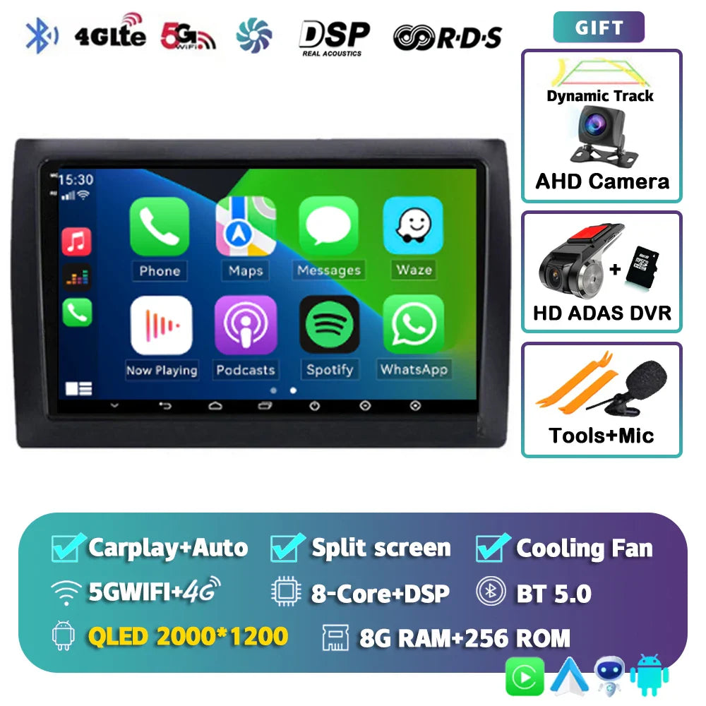 Android 14 For Fiat Stilo 2001 - 2010 2K QLED Android Car Radio Multimedia Video Player GPS AI Voice CarPlay 4G Stereo Head Unit
