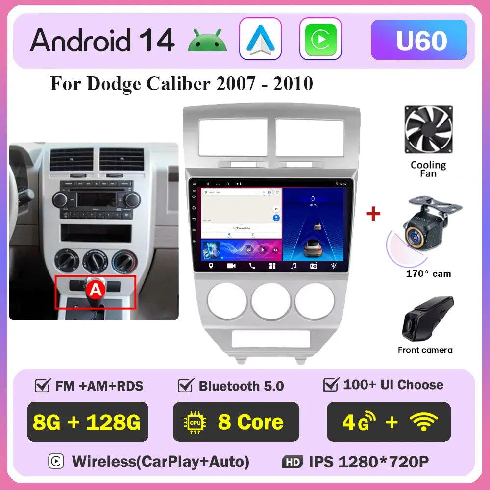 Android 14 Car For Dodge Caliber 2007-2010 For Jeep compass MK 2007-2009 stereo Radio Wireless Carplay Android Auto Radio Stereo