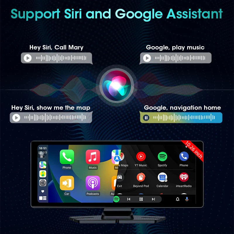 "10.26'' Android Auto/Apple Carplay Touch Screen - AUX USB Bluetooth Car Radio with Split View & Steering Wheel Control"