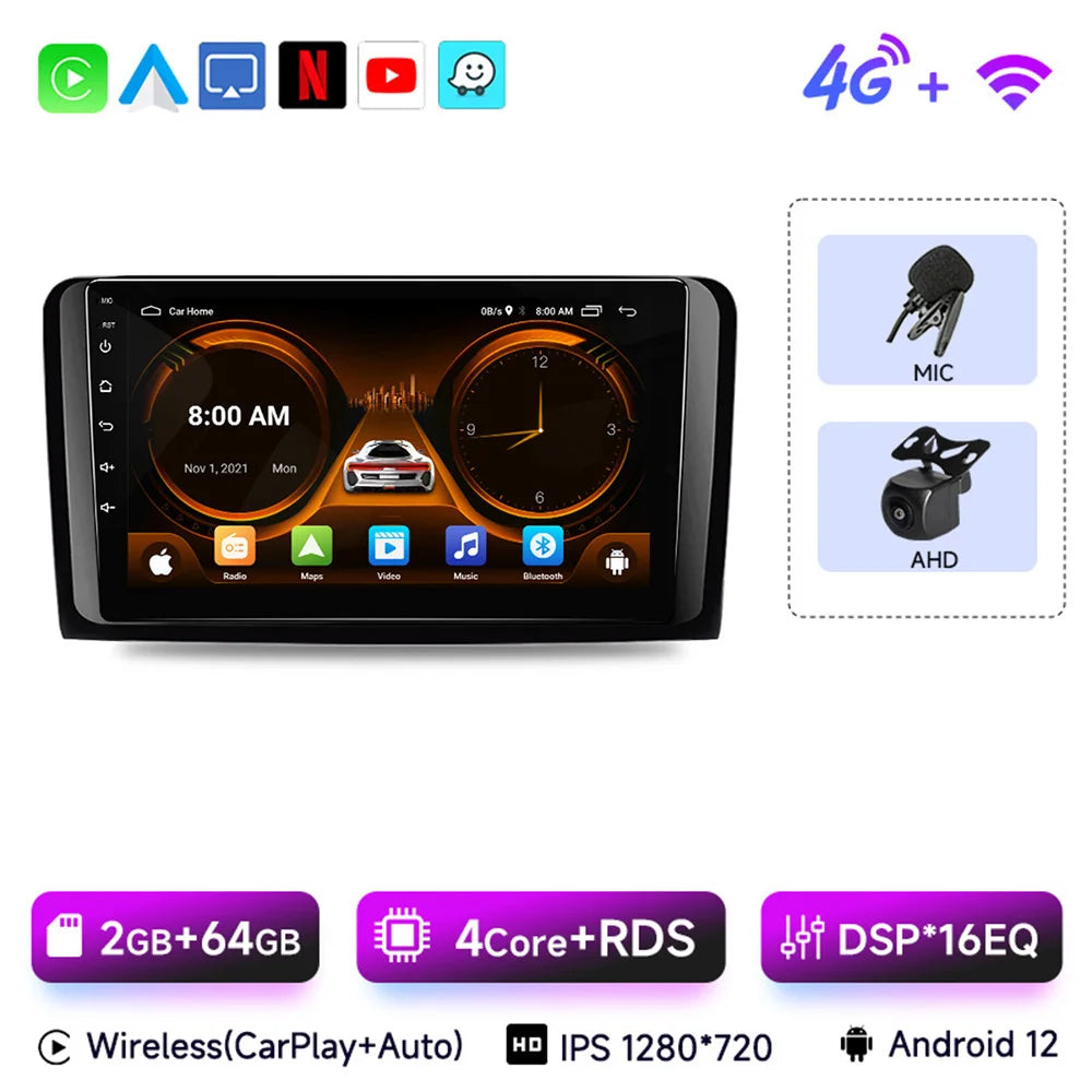 JIUYIN  Android 13 Car Radio For Mercedes Benz M-Class W164 GL-Class X164 ML GL 2005-2012 wireless CarPlay Android Auto 2din DVD