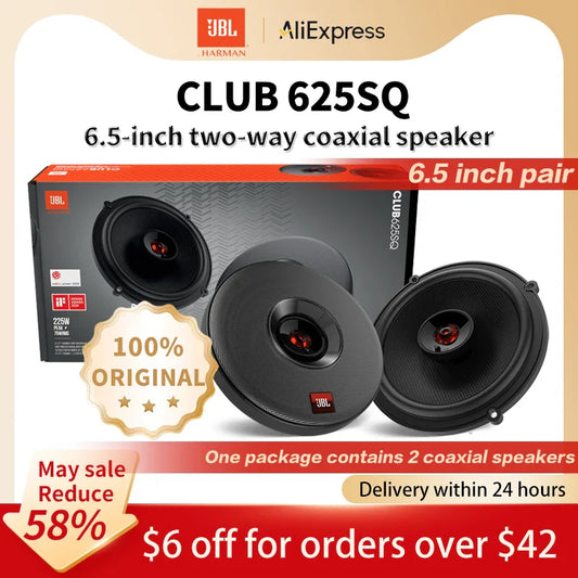 JBL Car Audio Speaker 6.5-inch CLUB 625SQ Coaxial Speaker Treble Subwoofer Full Band Stereo Surround Speaker