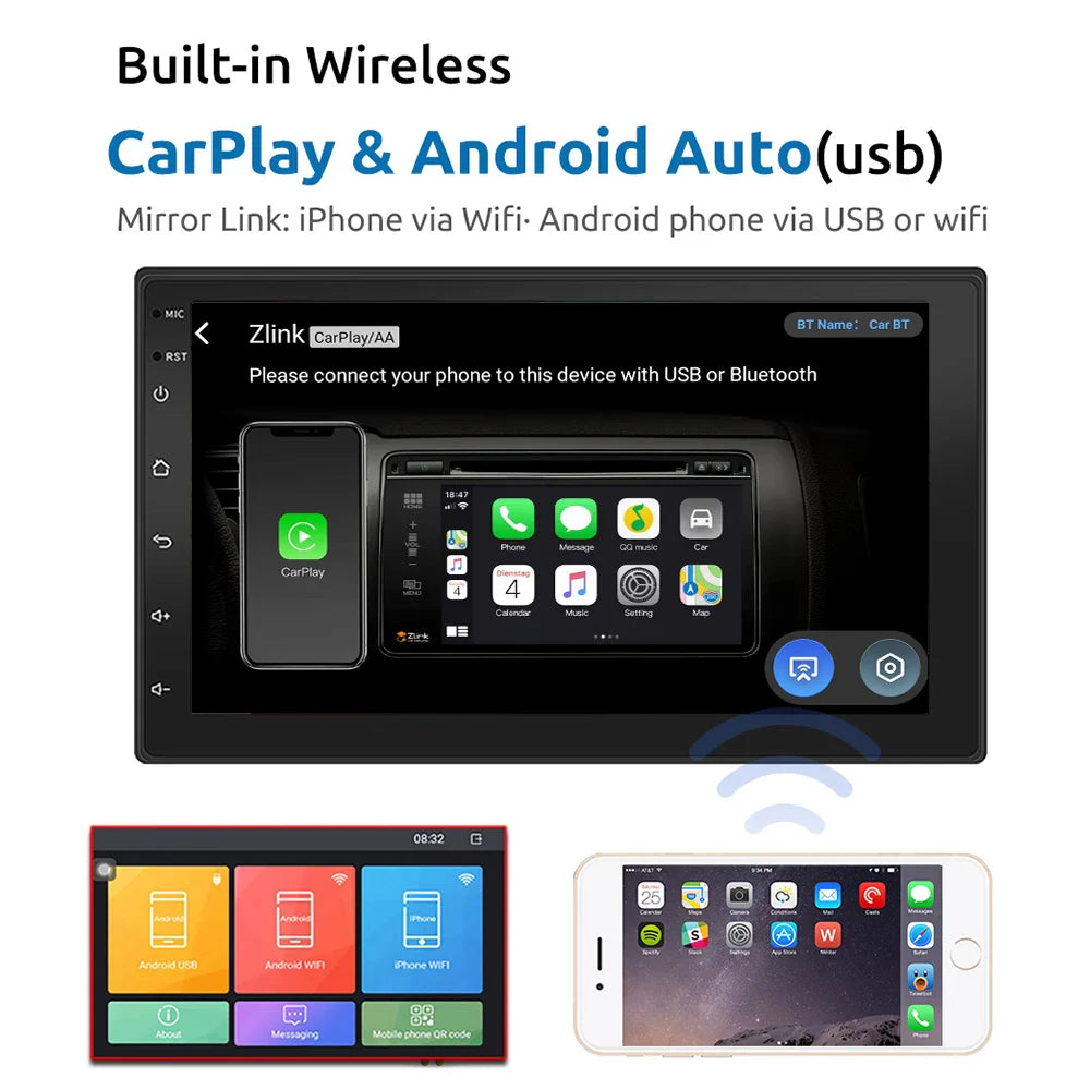 ESSGOO 2 Din Android Car Radio Automotive Multimedia Wireless Carplay GPS Stereo For Volkswagen Nissan Hyundai Kia Toyota Ford