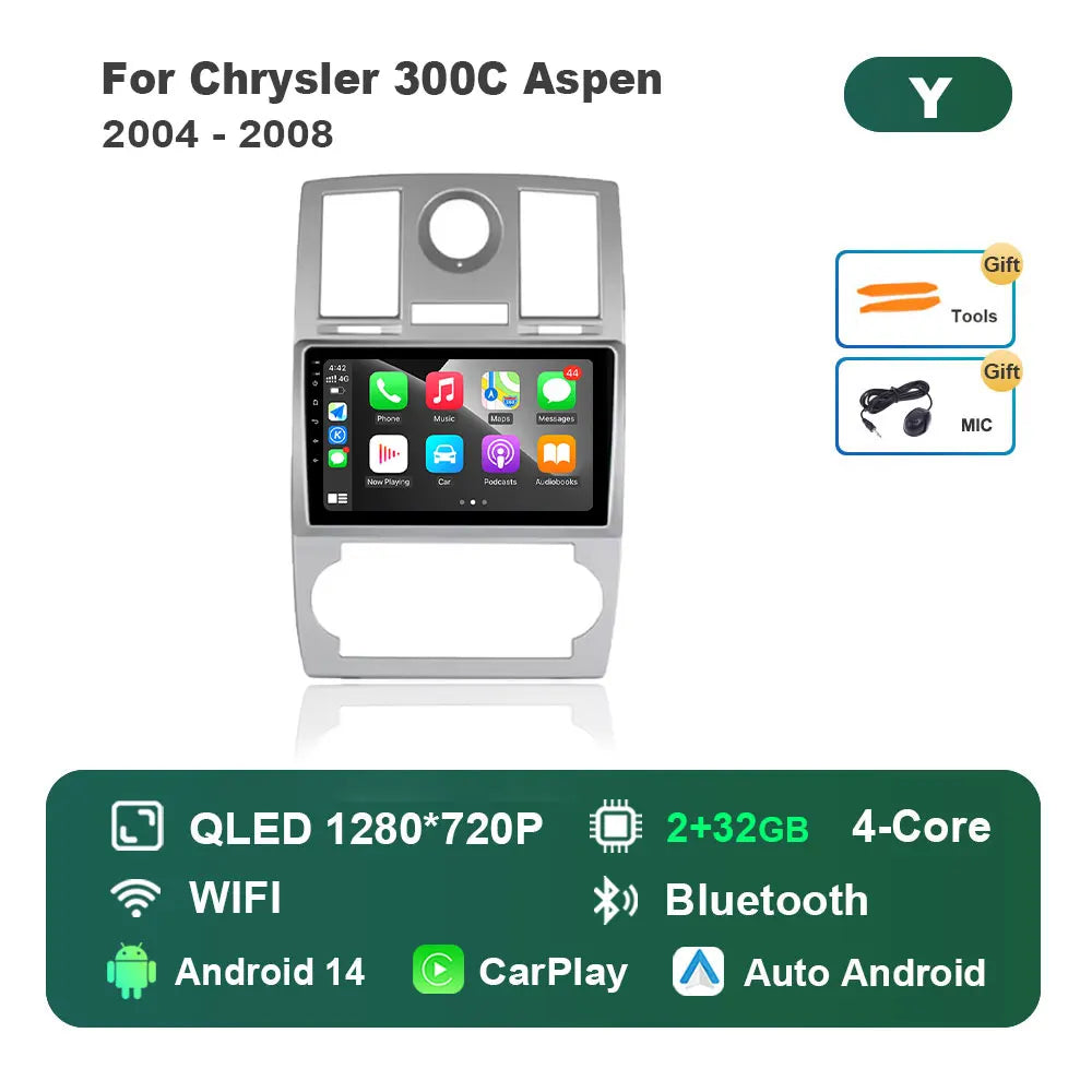 for Chrysler 300C Aspen 2004 - 2008 HD Touch Screen WiFi Android 14 Car Video Multimedia Player Navigation GPS 4G BT Head Unit