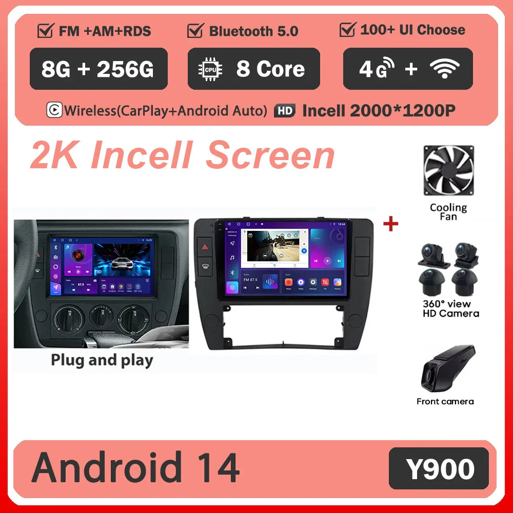 Android 14 Carplay+auto For Volkswagen Passat B5 2000 - 2005 Car Radio Multimedia Video Player Navigation GPS No 2din 2 din dvd
