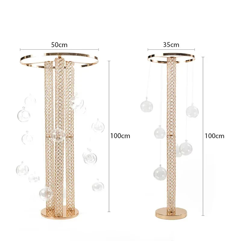 Metal Flower Stand Centerpiece with Hanging Ball Round Gold Wedding Table Centerpiece for Wedding Valentine's Day Decoration