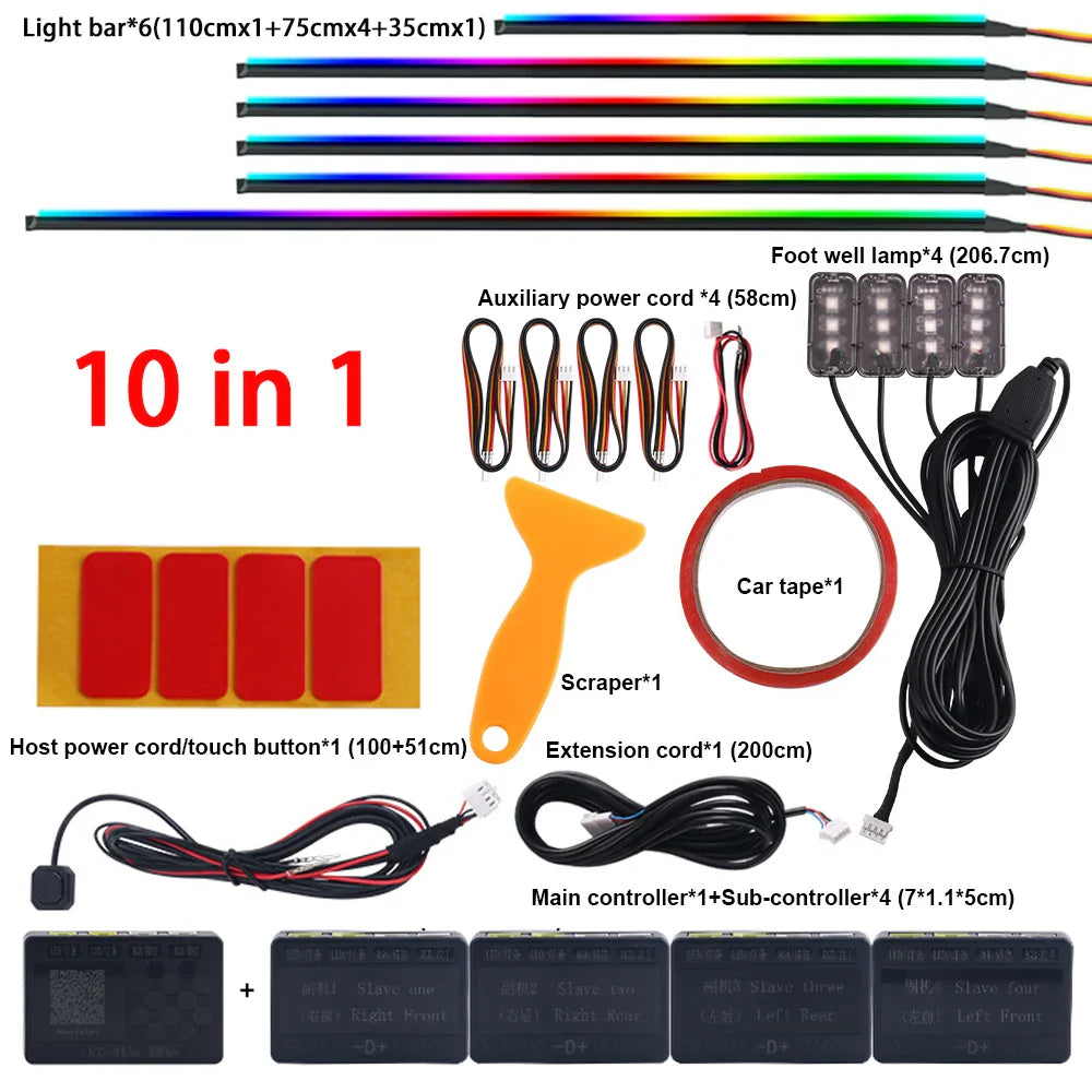 18/22 in 1 Car Hidden Ambient Light Backlight Dual Zone RGB Symphony Acrylic Strips Matt Black Interior Car Ambient Lamp APP 12V