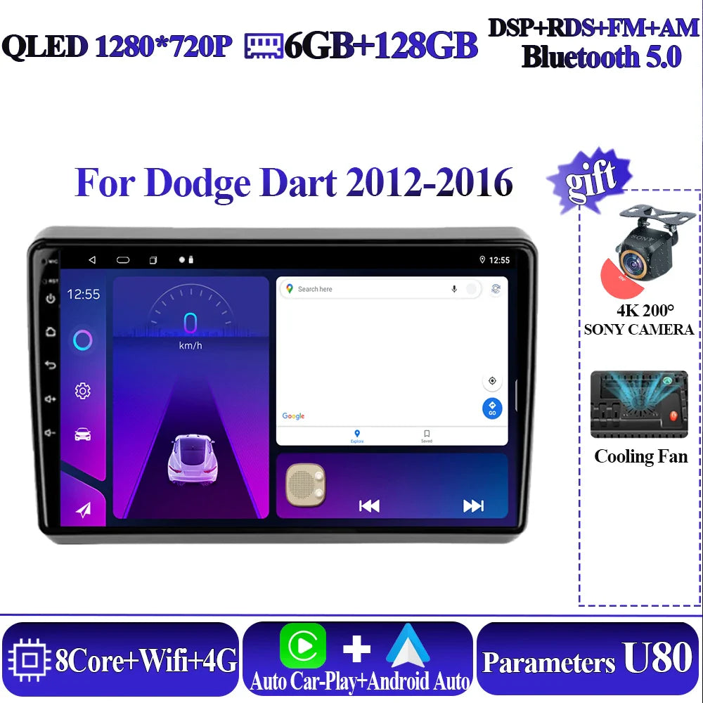 Wireless Android Auto Carplay For Dodge Dart 2012-2016 Car Multimedia Player 5G Wifi GPS Intelligent System 8 core Touch Display