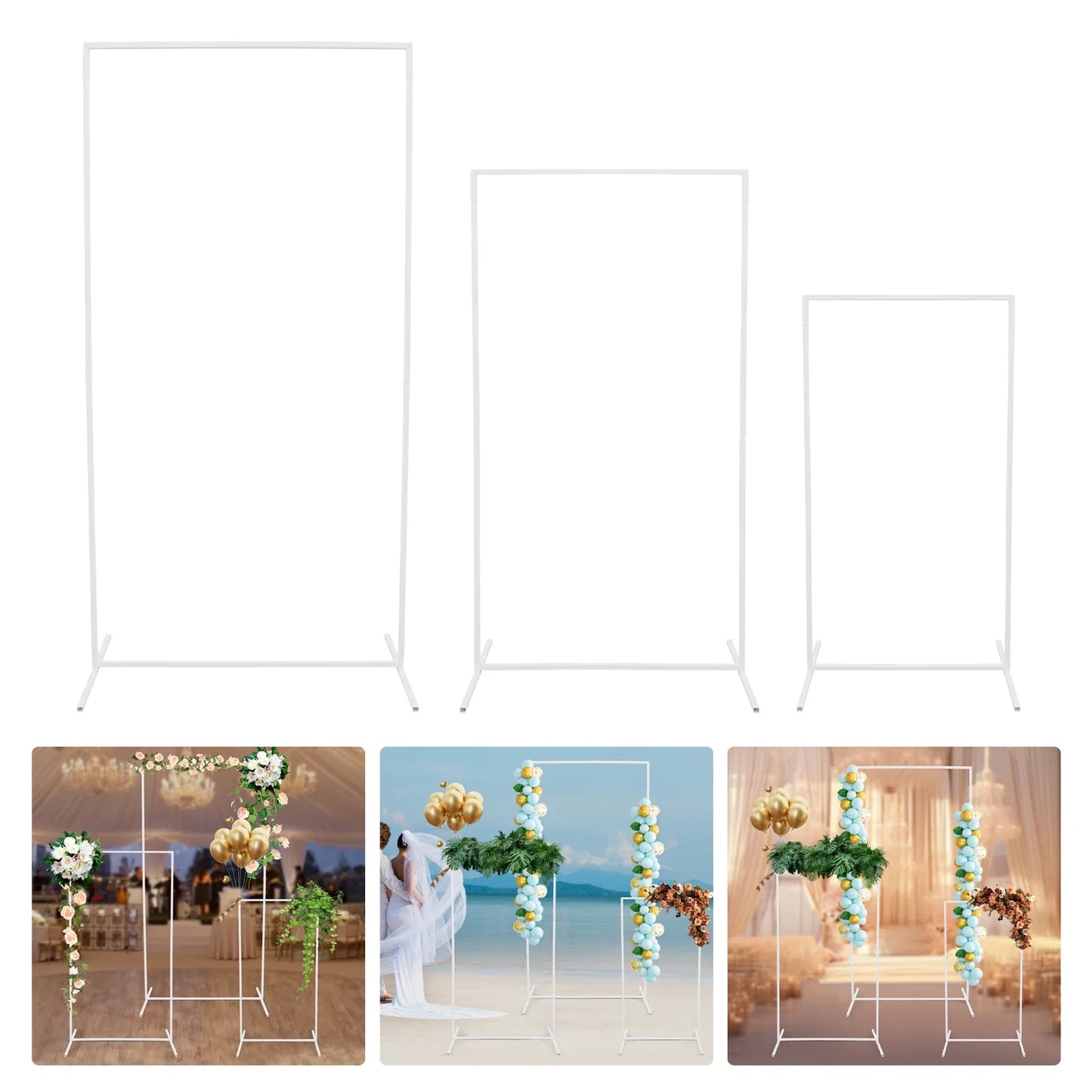 3Pcs Rectangular Balloon Arch - Metal Backdrop Stands Flower Stands Wedding Arch For Wedding Background Party Decor
