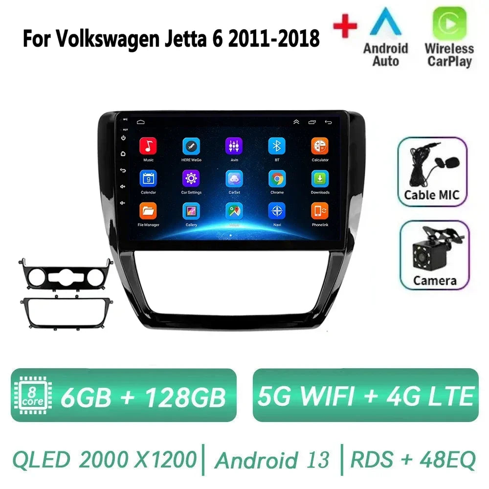 Car Radio for VW Volkswagen Jetta 6 2011-2018 Multimedia 2 Din Android 14 Video Player Navigation GPS DSP Carplay BT Head Unit