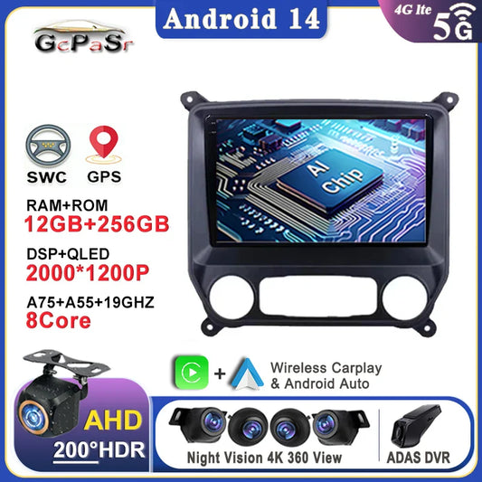 Android 14 Carplay Auto For Chevrolet Silverado 3 GMTK2 2014 2015 2016 2017 2018 Car Radio Multimedia Player Head Unit Screen