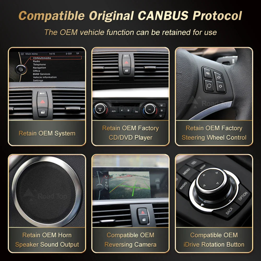RoadTop Wireless CarPlay Android Auto For BMW Series 1 E81 E82 E87 E88 CCC CIC System Multimedia Display Screen