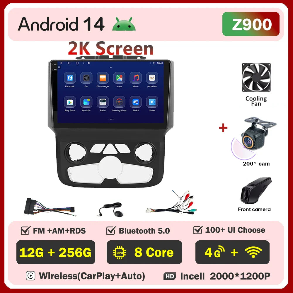 For Dodge Ram 1500 2500 3500 (2013-2019) Carplay Auto Screen Wireless Android Auto Car Intelligent Systems AutoMotive 8 Core DSP