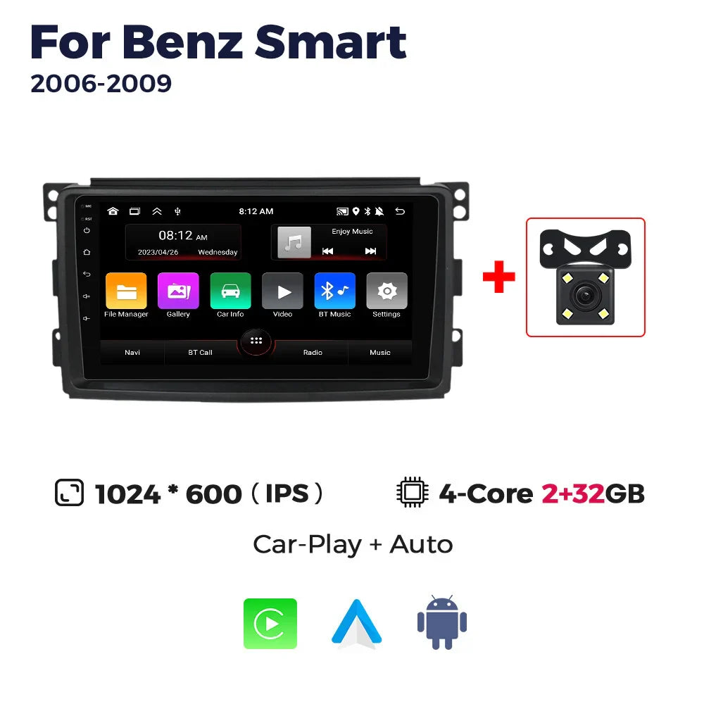 MEKEDE Android 13 AUTO Bilradio Stereo 2Din for Mercedes Benz Smart Fortwo 451 2006-2009 CarPlay WIFI Multimedia Video Player BT