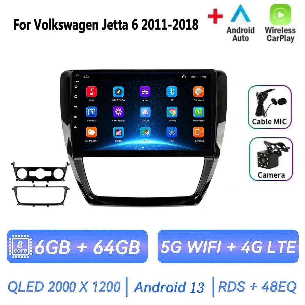 Car Radio for VW Volkswagen Jetta 6 2011-2018 Multimedia 2 Din Android 14 Video Player Navigation GPS DSP Carplay BT Head Unit