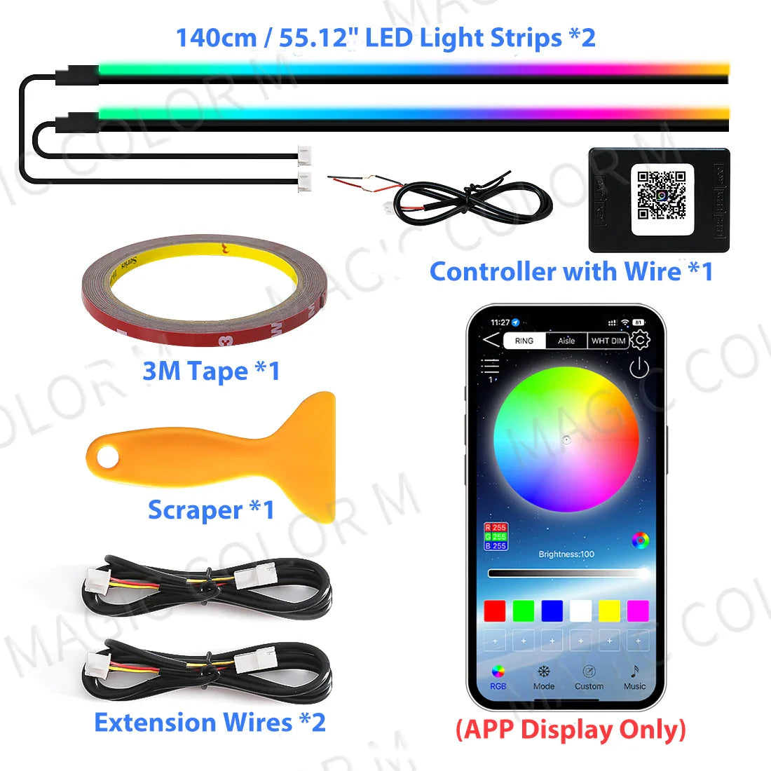 140cm 55.12" Car Sunroof Ambient Lights LED Skylight Symphony RGB Interior Acrylic Strips Decoration Atmosphere Lamp App Control