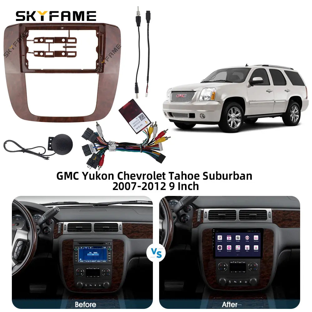 SKYFAME Car Frame Fascia Adapter Canbus Box Decoder Android Radio Dash Fitting Panel Kit For GMC Yukon Chevrolet Silverado Tahoe