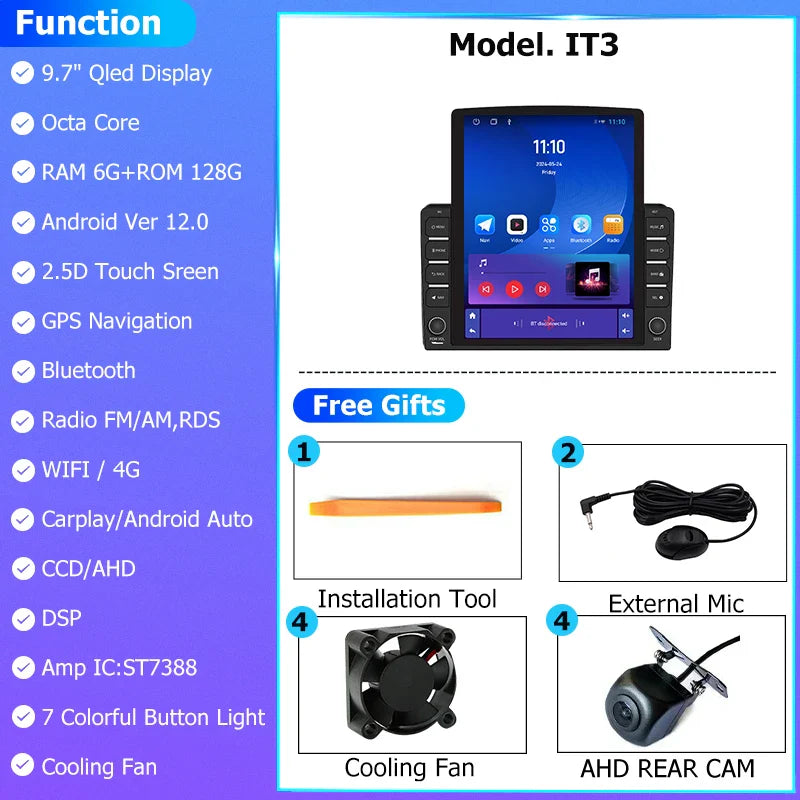 9.7" Vertical Style Tesla Screen Android 12 Car Radio For Hyundai Azera 2006-2010 GPS Navigation Multimedia Video Player