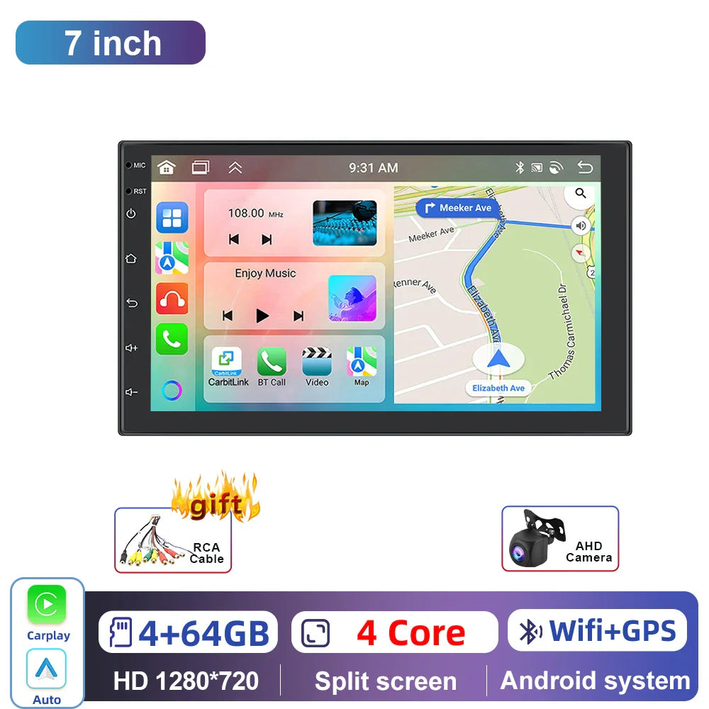 Podofo Android 6+128G 7/9/10inch Car Stereo Radio Universal WIFI Carplay Android Auto Car Multimedia Player Bluetooth FM 32EQ