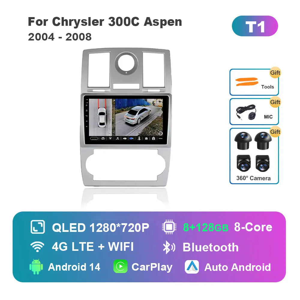 for Chrysler 300C Aspen 2004 - 2008 HD Touch Screen WiFi Android 14 Car Video Multimedia Player Navigation GPS 4G BT Head Unit