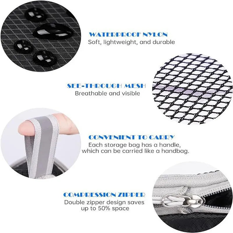 5 Pieces Travel Organizer Bag Set Clothes Compression Cubes For Plane Travel Essentials Storage Bags Suitcase Mesh Packing Cubes