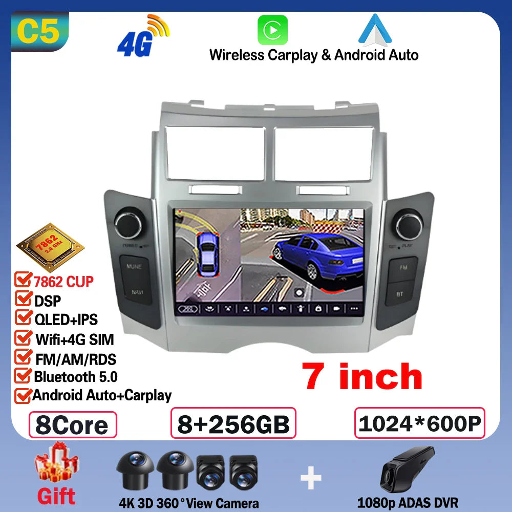 7'' Android 14 Car Radio For Toyota Yaris XP90 Vitz Platz 2005-2012 GPS Navigation Stereo CarPlay Auto Multimedia 4G WIFI Player