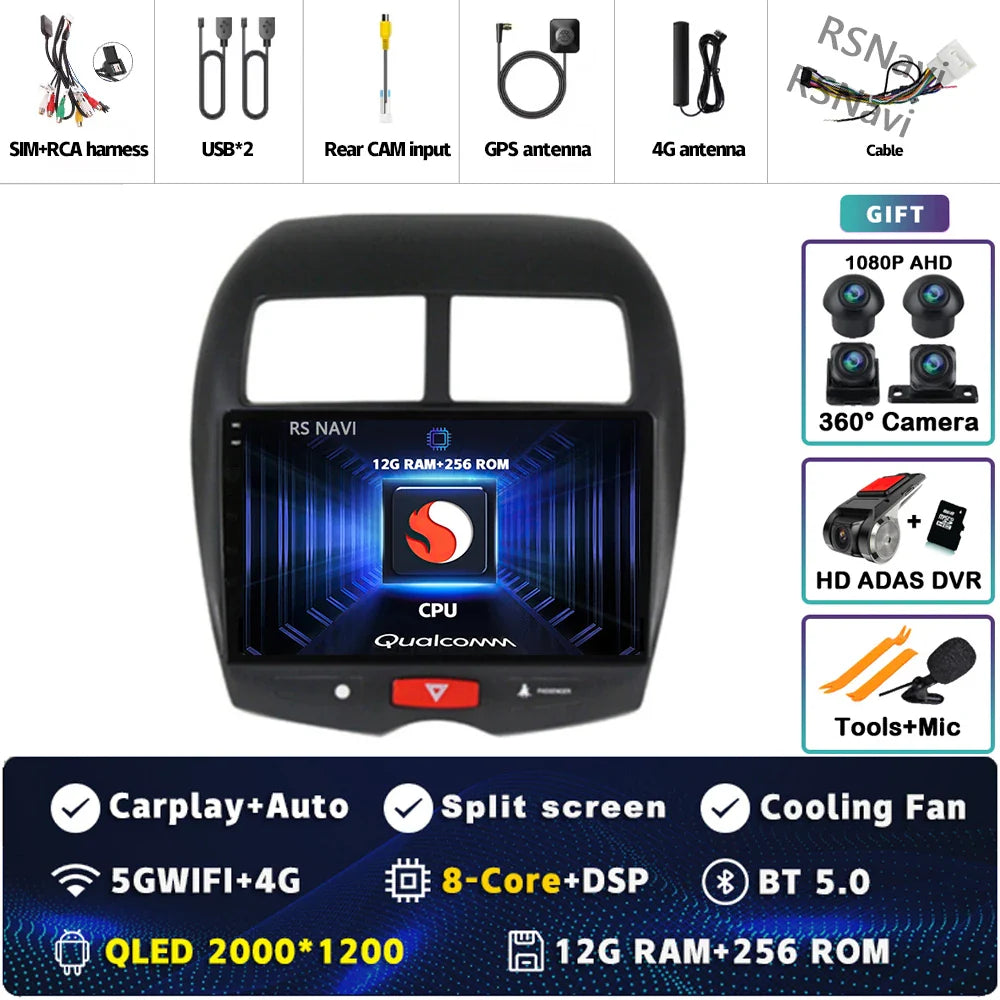 Android 14 For Mitsubishi ASX 1 2010 - 2016 2K QLED Android Car Radio Multimedia Video Player GPS Stereo CarPlay 4G Head Unit