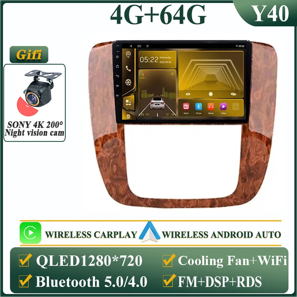 Android 14 Car For GMC Yukon Chevrolet Tahoe Suburban 2008-2012 GPS Navigation Multimedia Player Stereo Head Unit QLED Screen