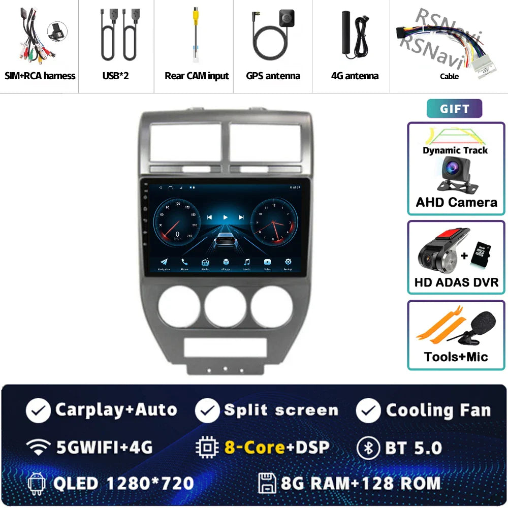 Android 14 For Dodge Caliber 2007 - 2012 2K QLED Android Car Radio Multimedia Video Player GPS AI Voice CarPlay 4G Stereo