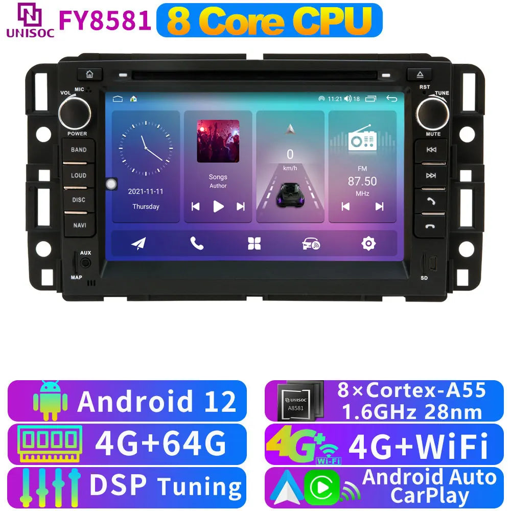 A76 7870 Android 13 12G+256G Car Radio GPS Screen Stereo For GMC Yukon Acadia Chevrolet Tahoe Sierra Avalanche CarPlay Bluetooth